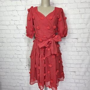 Ivy City Co Red Pom Pom Party Textured Midi Dress